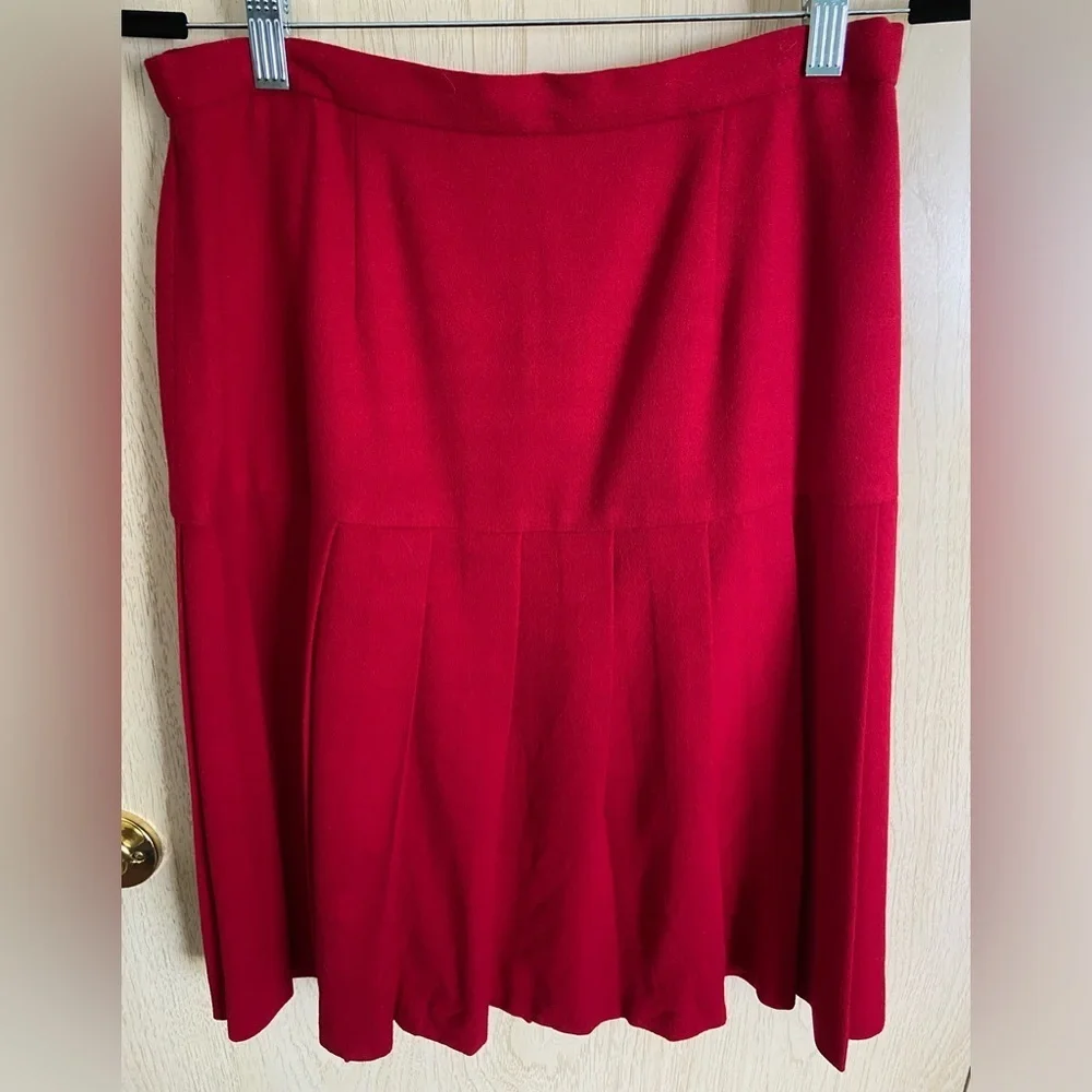 CHRISTIAN DIOR Vintage Pure Red Full Suit w/Pleat Skirt Gold Buttons sz 12